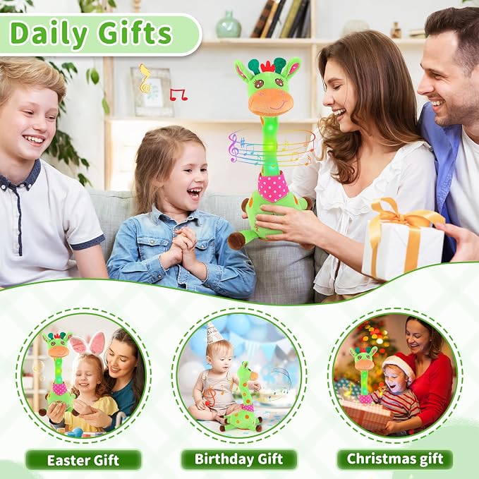 Emoin Talking Giraffe Baby Toy for Baby Toddler, Dancing Giraffe Toy Singing Mimicking Recording Repeating What You Say with LED English Sing for Boys Girls Gift, 15 Second Recorde