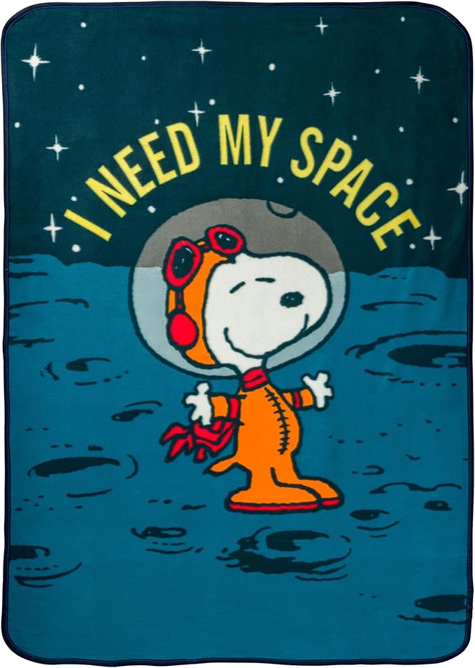 Silver Buffalo Peanuts Snoopy I Need My Space Astonaut Outer Space Moon 45" x 60" Fleece Throw, Soft and Cozy Blanket, 180 GSM
