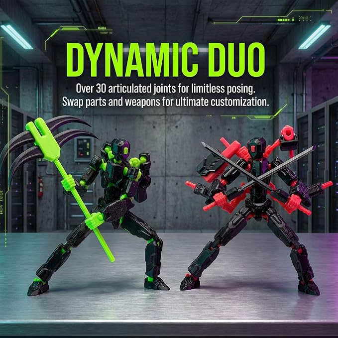 T13 Assembly Completed Action Figure Set, Multi-Jointed Movable 3D Printed Robot Toy, Cool Desktop Decoration Collectible Gift for Game Lovers (Black red and Black Green)
