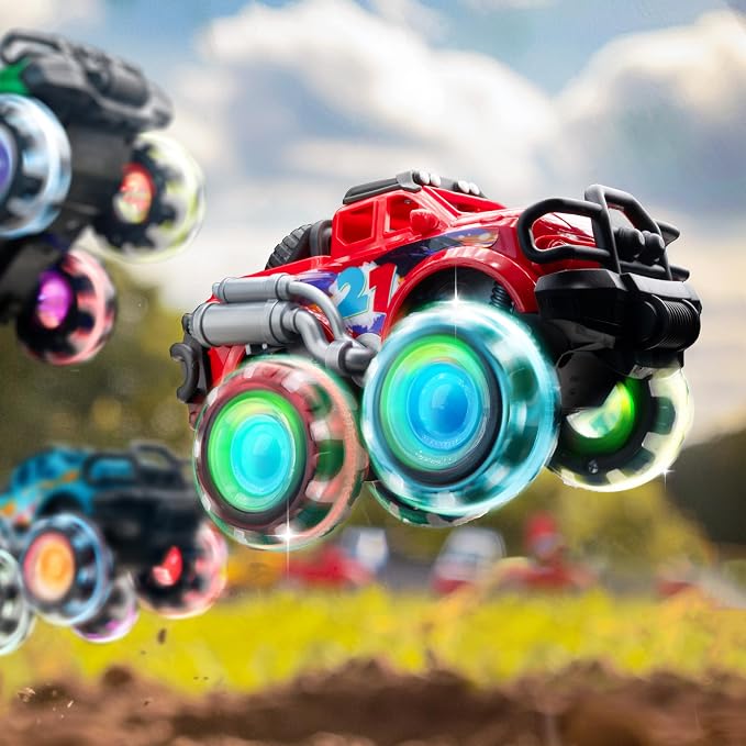 Vroomix JOYIN 3 Pack Monster Truck Toy - Toy Truck with Flashing LED Wheels - Light-Up Friction-Powered Cars for Toddlers - Boys Girls Birthday Gift