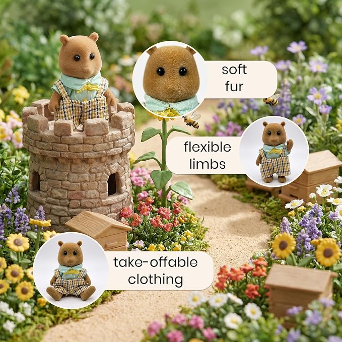 Family Brown Squirrel Figures — Set of 3 Collectible Flocked Mini Dolls with Removable Clothes, Dollhouse Pretend Play Set for Kids Ages 3+