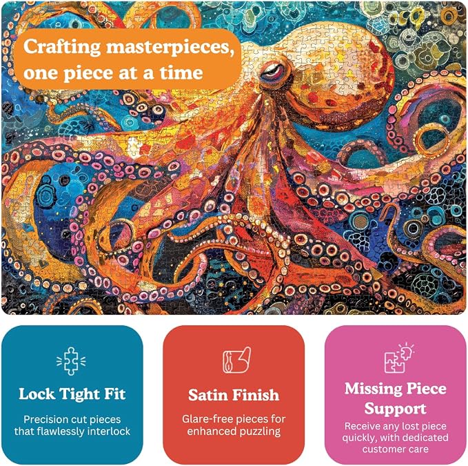 Cross & Glory | 1000 Piece Jigsaw Puzzles for Adults | The Great Blue Octopus Enigma | Deep Sea Octopus Puzzle | Satin Finish Ocean Puzzle 1000 Pieces | Ages 14+