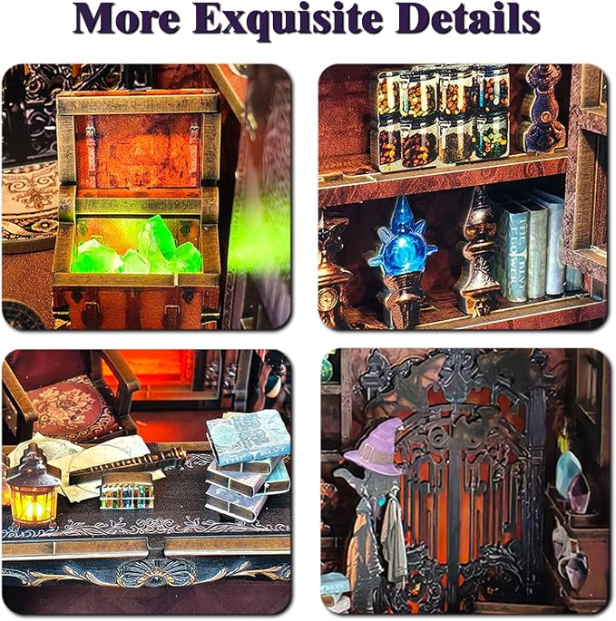 Magic Cabin Miniature Dollhouse with LED Lights, Vintage Furniture & Decor – Handcrafted Fantasy Shop Display for Home Decor, Collectibles & Gifts