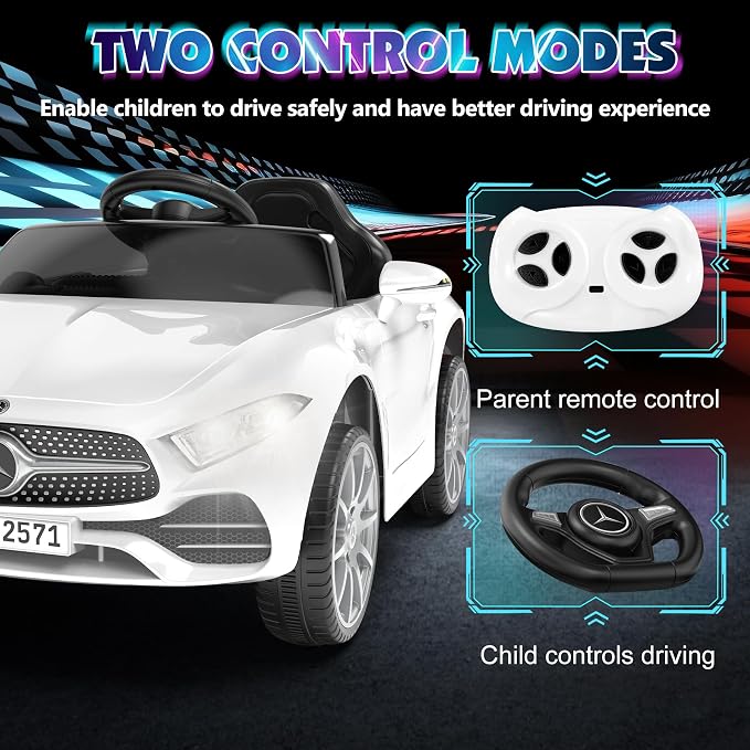 Battery Powered Electric Car Ride On Vehicle Double Doors, Safety Belt,LED Light (SC-White)