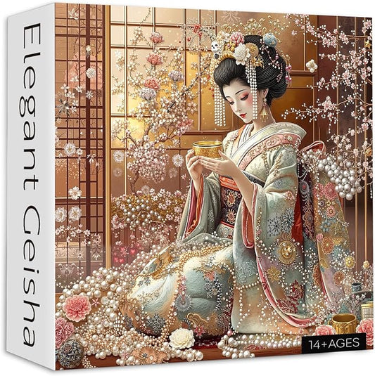 PICKFORU Elegant Geisha Puzzles for Adults 1000 Pieces, Retro Kimono Cherry Blossom Jigsaw Puzzles, Japanese Art Puzzle as Wall Art Decor