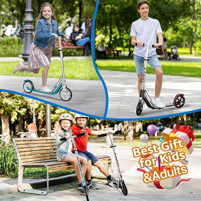 Adult Scooter with Big Wheels | Adjustable Height, Foldable Aluminum Frame | Smooth Ride for Urban Commuting and Outdoor Fun | Suitable for Teens 8-12 | 220 lbs Weight Limit