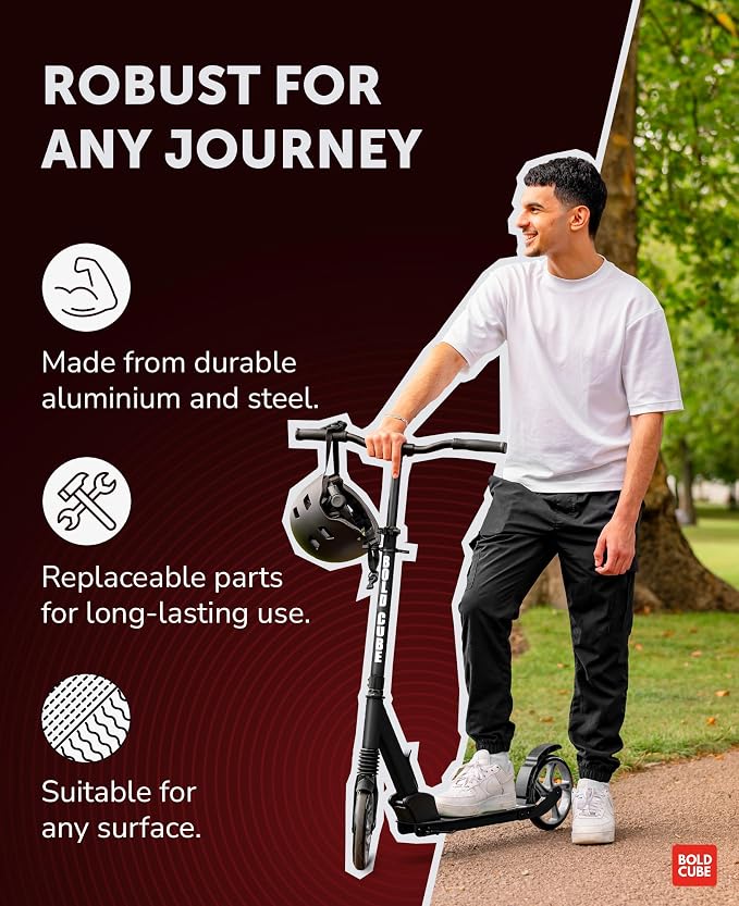 BOLDCUBE Big 2 Wheeler | Scooter for Kids & Teens Ages 7+ Years | Play & Commute | Front Suspension Fit with 200MM Wheels | Height Adjustable 86 to 111 cm