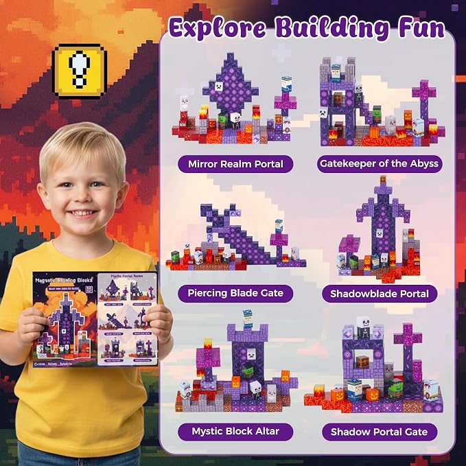 3 otters Magnetic Blocks 150PCS Portal Set, STEM Magnet Cubes Construction Toys for Kids, Sensory Stacking Building Blocks Birthday Gifts for Boys & Girls