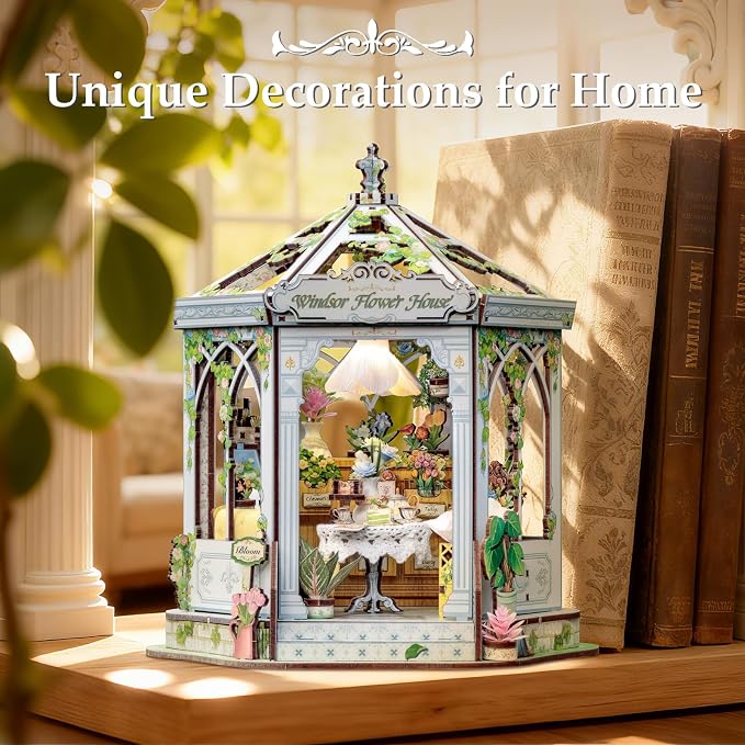 Fsolis Book Nook Kit - DIY Miniature House Kit for Adults 3D Wooden Puzzles Booknook Flower Shop Gifts for Women Puzzle Lovers(Windsor Flower House)