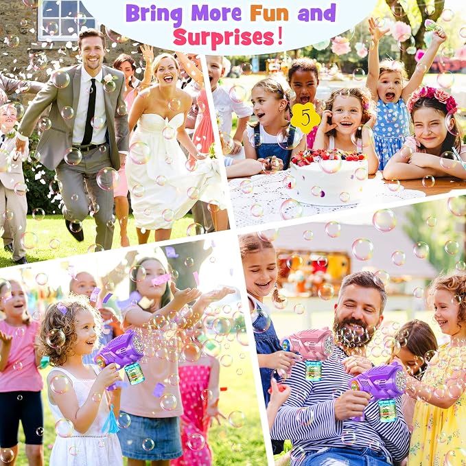 Bubble Gun Toys for Kids 4-8: Automatic Bubble Blaster with 2 Bottles Refill Solution - Bubble Gun for Toddlers 1-3, Summer Outdoor Toys for Easter Birthday Wedding Party Gift (Pink, Purple)