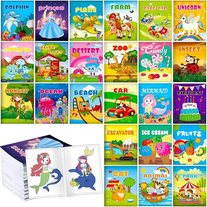 24 Coloring Books for Kids Party Favors Bulk Mini Coloring Book for Kids Ages 4-8 Small Activity Books for Birthday Party Gifts Goodie Bags Stuffers(24-B)