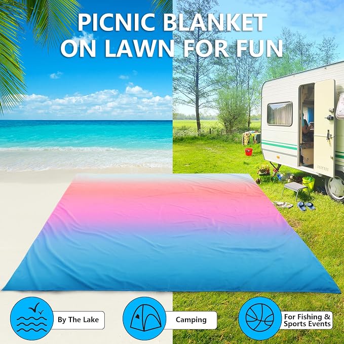 AISPARKY Beach Blanket Waterproof Sandproof Extra Large, Oversized Beach Mat, Quick Drying&Compact&Lightweight, Picnic Blankets Vacation Essentials for Outdoor Beach Camping (79" X 108" (6 Person))