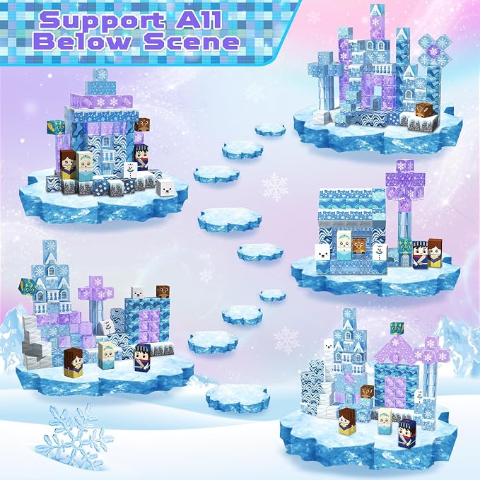 Magnetic Blocks - 100PCS Magnetic Building Block for Kids Age 3+, Transparent Magnet Cubes Blue Castle Building Toy Sets, STEM Magnets Toys Easter Birthday Gift for Boys Girls 4 5 6 7 8 9 10 11 12+