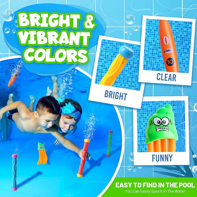 Dive Rings Pool Toys Adults, Diving Pool Toy for Kids Ages 4-8, Shark Torpedo Dive Set, Octopus Toddler Water Fun Toys, Summer Essentials Underwater Swimming Throwing Gifts for Boys & Girls