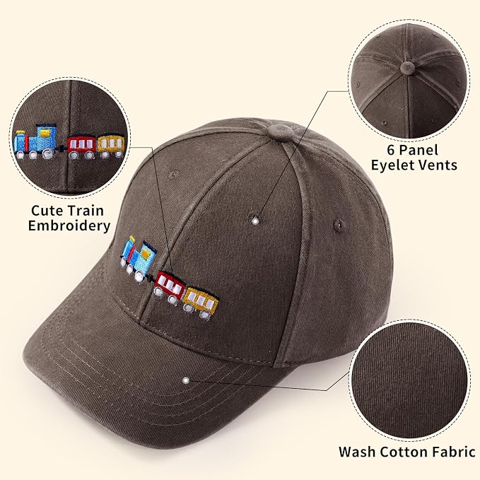 Cute Train Embroidered Kids Baseball Caps Toddler Washed Cotton Vintage Snapback Trucker Hat for Boys Girls 3-8 Years
