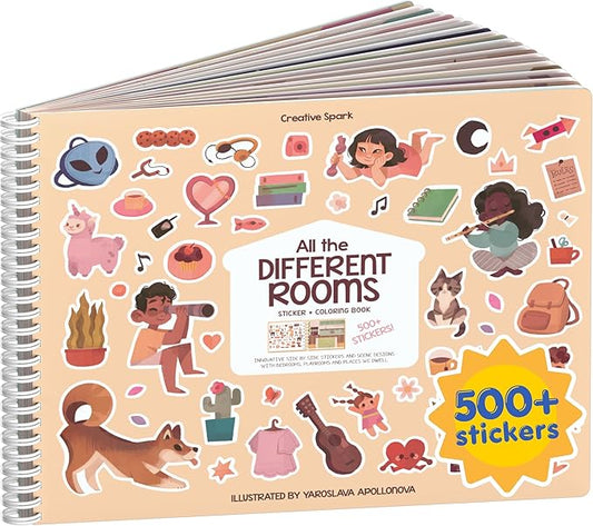 All The Different Rooms 500+ Sticker Book by Cupkin Fashion Toddler Travel Activity Coloring + Sticker Book, Road Trip Essentials, 12 Coloring Pages + Side by Side Scenes for Ages 2–8 Years