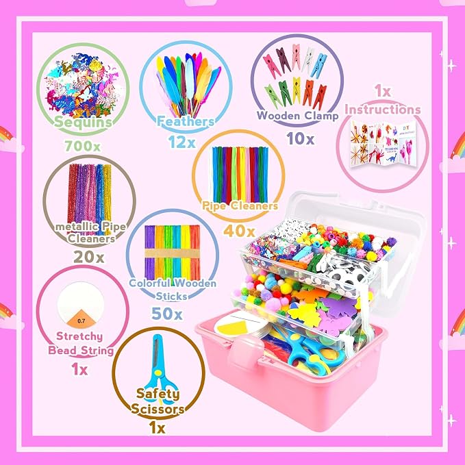 ZEIZHUBN Arts and Crafts Supplies for Kids Crafts Kit with Pipe Cleaners DIY Crafts for Kids Art School Supplies Materials All in Crafting Box Craft Supply Set Gifts for Kid Girls Boys Age 4-8, 8-12