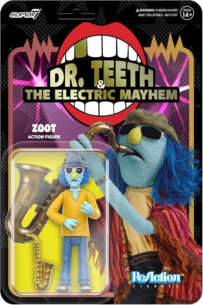 Super7 The Muppets Electric Mayhem Band Zoot - 3.75" Muppets Action Figure with Accessory Classic Cartoon Collectibles and Retro Toys
