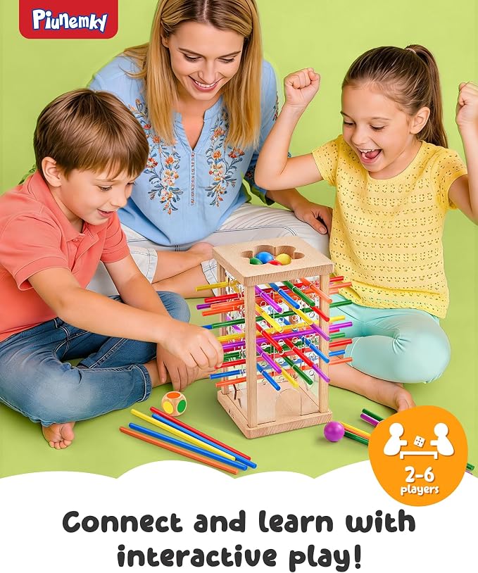 Montessori Wooden Board Game, 42 Colorful Sticks Board Games for Kids 4-6, Math Montessori Toys for 3 4 5 6 Year Olds Fine Motor Skills Toy Family Travel Games, Wooden Stick Game, Gift Boys Girls