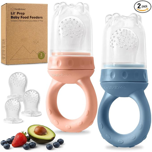 KeaBabies Baby Fruit Feeder 2pk - Silicone Baby Food Feeder for Babies 6-12 Months, Breast Milk Popsicle Teether, Weaning, Pacifier, Freeze Frozen Solid Food, Infant Feeding Essential (Sunset)