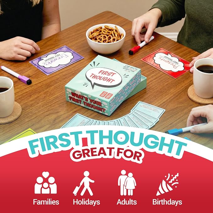 FIRST THOUGHT Family Board Game | The Hilarious Quick-Thinking Party Game | Family-Friendly Board Game | Great for Game Nights | Easy to Learn & Play Anywhere | Perfect for 4-8 Players