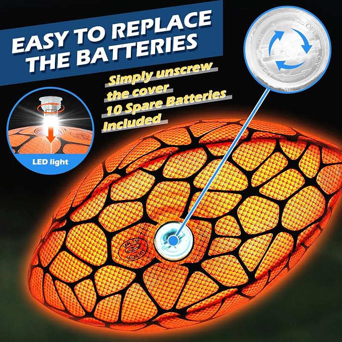 Jasonwell Glow in The Dark Football - Strong Grip Light Up Football Toy Stuff Gift Outdoor Sports Ball for Boys Kids Teen Junior Youth Adult Christmas Birthday Gifts for Ages 6-8 8-12 13+ Year Old