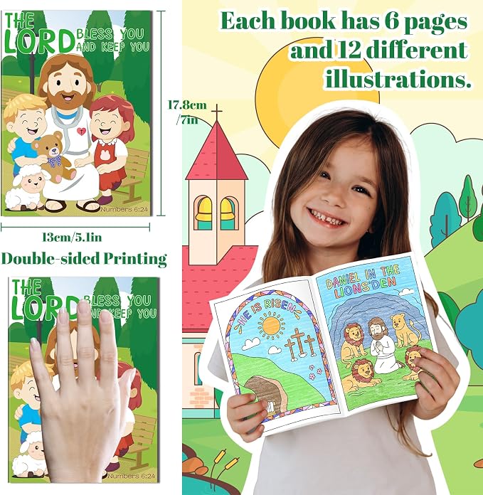Kalysky 24Pcs Christian Bible Coloring Books for Kids, Mini Religious Jesus Stories Booklet Bulk,DIY Art Drawing Book Activity Supplies for Church Sunday School Classroom Rewards Party Favors