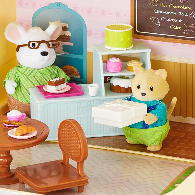 Li'l Woodzeez – Pastry Shop Playset – Compact Travel Suitcase Dollhouse – Furniture & Accessories Included for Pretend Play – Kid's Toy 3+ Years