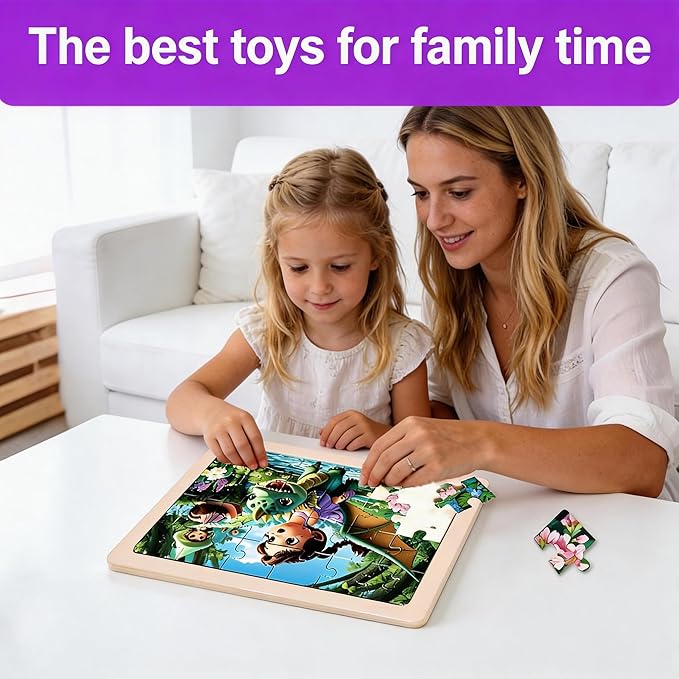 Wooden Puzzles for Kids Ages 3-5, 4 Packs Montessori Toddler Jigsaw Puzzles, Preschool Educational Toys for Children Ages 4-8, Puzzle Boards Toys for 3 4 5 6 7 8 9 Boys Girls (Animal B)