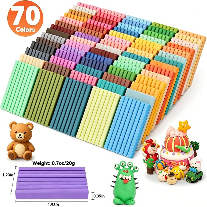 CiaraQ 70-Color Polymer Clay Oven Bake Modeling Kit for Kids & Artists | Non-sticky & non-toxic. 3.69 lb. With sculpting tools. Classroom & Home Use. Fun gift for Kids & artists. Ages 4+.