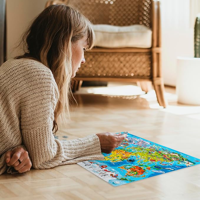 Adducate Puzzles for Adults 500 Pieces - 3 Set Floor Puzzles for Adults - Learning Map of The United States World Space - Educational Games - Toys for 15 Year Old Boys and Girls