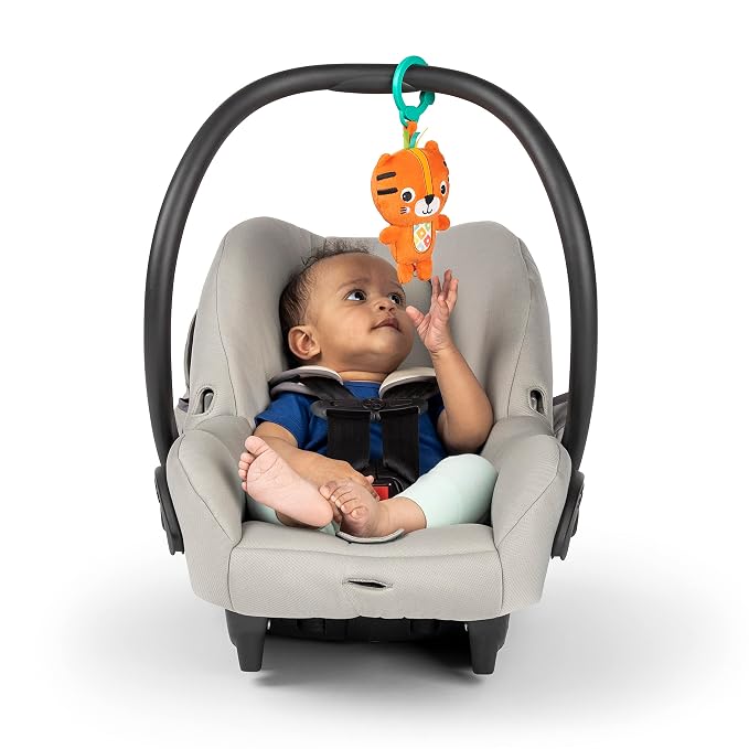 Bright Starts Jingle Joy Reach & Rattle Toy for Stroller - Tiger with Chime Sounds - Unisex, Newborn +
