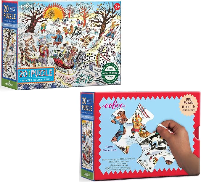 eeBoo 20 Piece Giant Floor Puzzle - Winter Sleigh Ride Children's Puzzle Sleigh Themed, Large Pieces for Small Hands to Develop Motor Skills