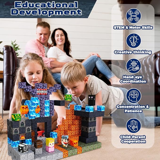 Goody King 100PCS Magnetic Blocks - Dark Castle Set Magnetic Building Blocks, Stacking Magnets for Kids, Strong Magnets, Sensory Toy for STEM Learning Toys for Kids 3+ Boys and Girls Birthday Gifts