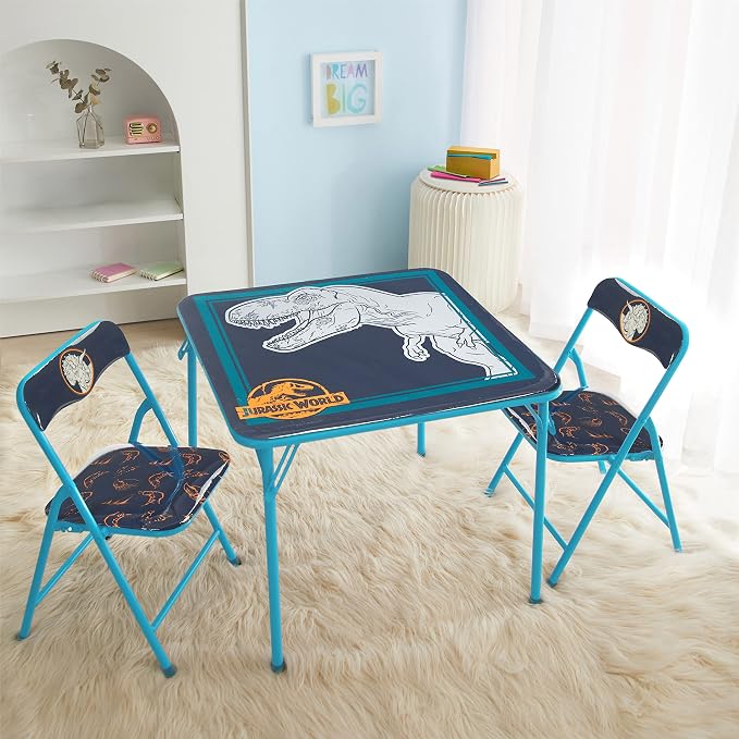 Jurassic World 3 Piece Kids Table and Chair Set,Activity Table with 2 Foldable Chairs, Dinosaur-Themed Furniture, Perfect for Playroom, Arts & Crafts, Ages 3+