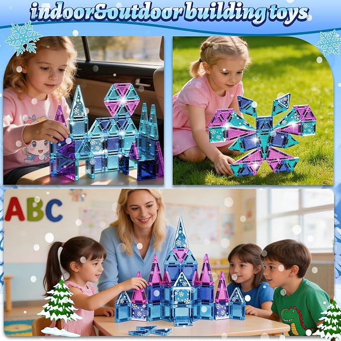 SKTMYY Mini Magnetic Tiles,45 PCS ice Magnet Tiles for Girls,Portable Travel Toys for Kids Ages 3+,STEM Preschool Toys Gift for Girls