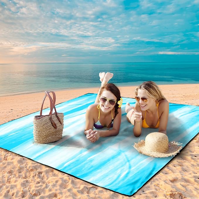 WIWIGO Beach Blanket Waterproof Sandproof Beach Mat 79" X 83"/10'x9'for 2-8 Adults Quick Drying Outdoor Picnic Mat Beach Accessories for Travel, Camping, Hiking