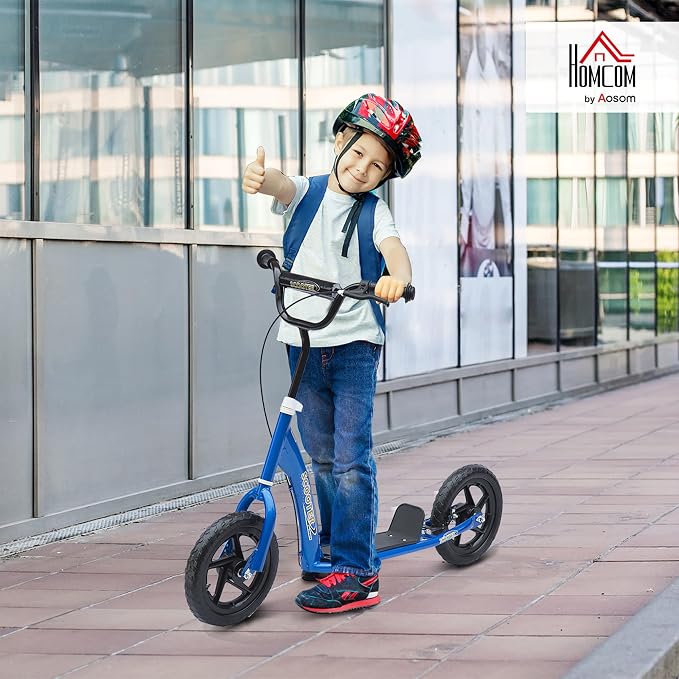 HOMCOM Kick Scooter for Kids 5-12 Years Old, Big Wheel Kids Scooter with Adjustable Height Handlebar, 12" EVA Tyres, Non-Slip Footplate, Rear Brake