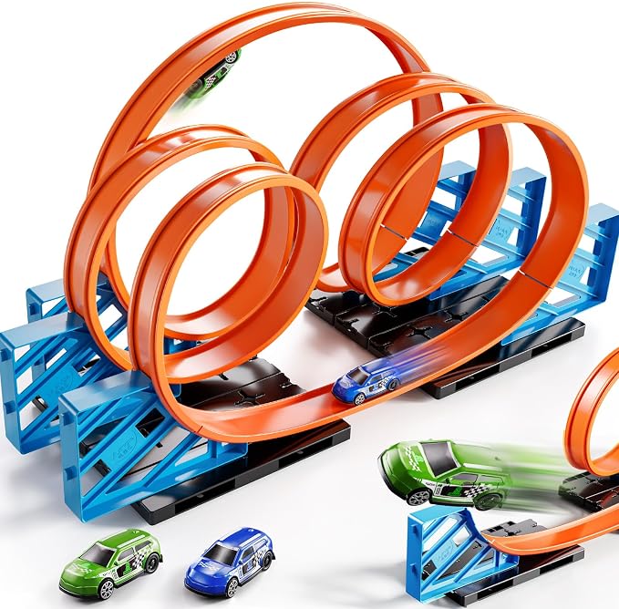 Race Track Car Set for Kids Ages 3-5 4-8, Toy Car Track Set for Boys 3+ with 5 Rotating Track, Race Car Track with 2 Small Cars, Boys Toy, Gifts Toys for Kids 3 4 5 6 7 8