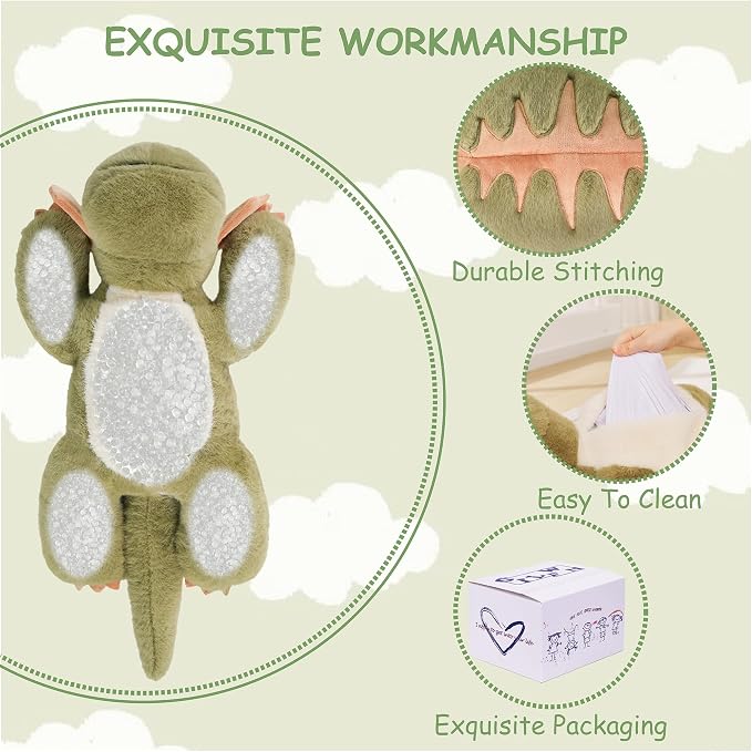 GILFWM Weighted Stuffed Animals Dinosaur - 22.8" Cute Toy Pillow Plushie Gifts for Kids Boys Girls & Adults, 3 lbs Soft Washable Green Dino Plush Pillowfort