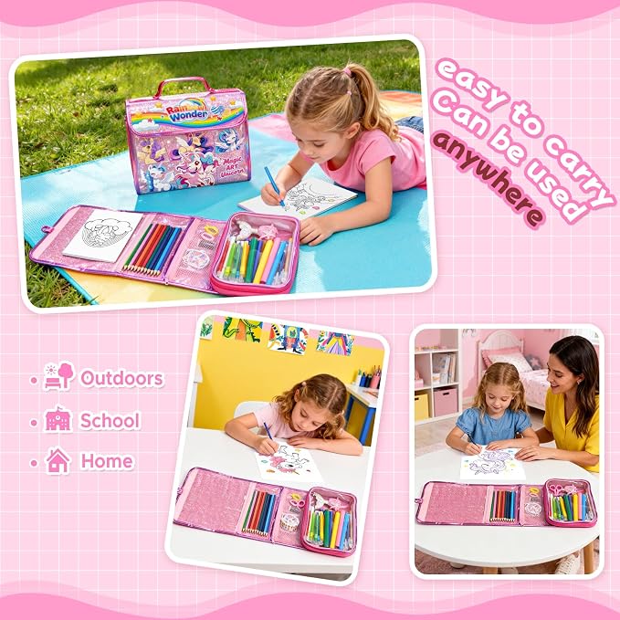 homicozy 106PCS Scented Washable Markers Set,Arts and Crafts Kit for Girls Ages 4-6-8-10,Travel Coloring Drawing Art Supplies with Unicorn Glitter Pencil Case,Ideal Birthday Gift for Kids