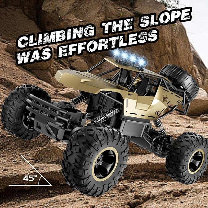 Jiakora RC Off Road Truck with Durable Metal Body, 1:12 Remote Control Monster Truck, LED Headlights All-Terrain Monster RC Car, Birthday for Kids Boys 8-12