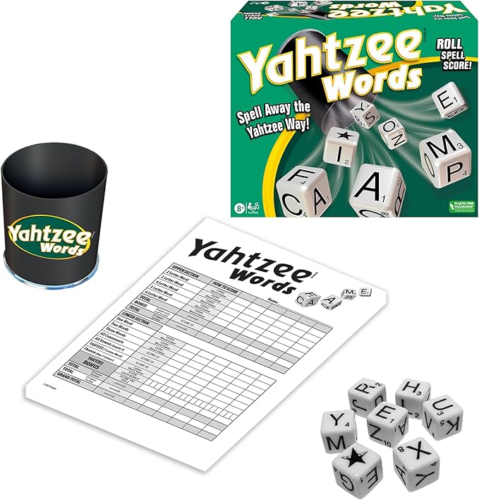 Winning Moves Yahtzee Words, Family Word Game Version of Yahtzee | with Dice Cup, 2 or More Players, Ages 8+