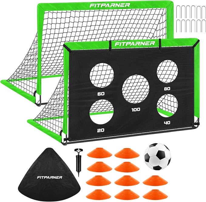 Soccer Goal,Backyard Soccer Goals for Kids 2 Pack,4x3/6x4 FT Portable Toddler Soccer Nets with Target,Ball & Cones,Soccer Training Equipment for Kids Youth Outdoor Games,Sports,Play