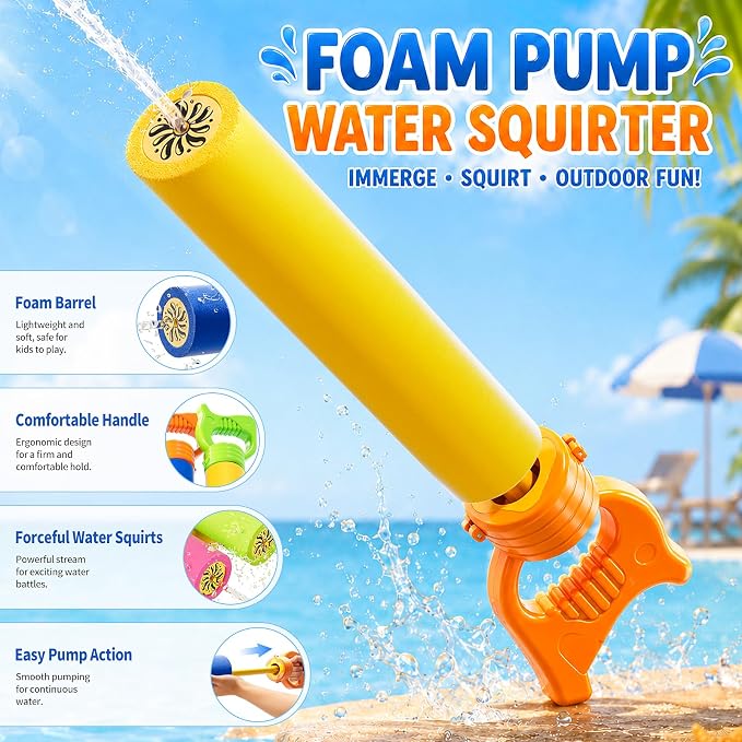 6 Pack Water Squirter for Kids, Foam Water Pool Squirt Toy, Outdoor Swimming Beach Water Play, Pool Backyard Party Activities Birthday Gift Toy for Toddler Kid Ages 1-3 4-8 8-12