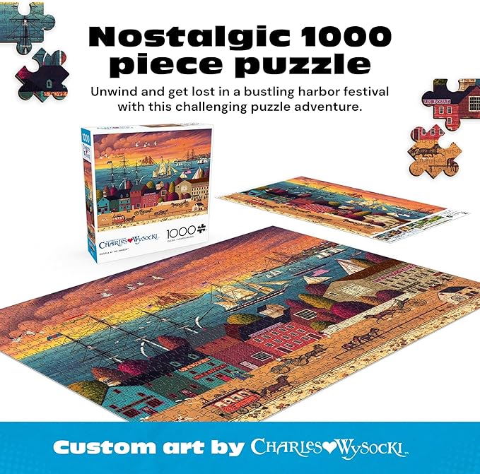 Buffalo Games Charles Wysocki - Hoopla at the Harbor - 1000 Piece Jigsaw Puzzle - Adult, 26.75 x 19.75 in - Includes Poster - Adult Jigsaw Puzzles