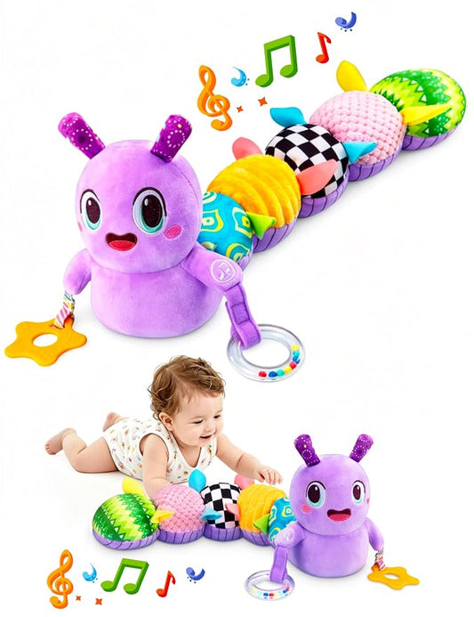 Musical Caterpillar Baby Sensory Toy for Infant Development 0-12 Months – Newborn Bath, Car Seat, Stroller & Bassinet Activity Toy & Gift – Tummy Time Crawler & Teether(Purple)