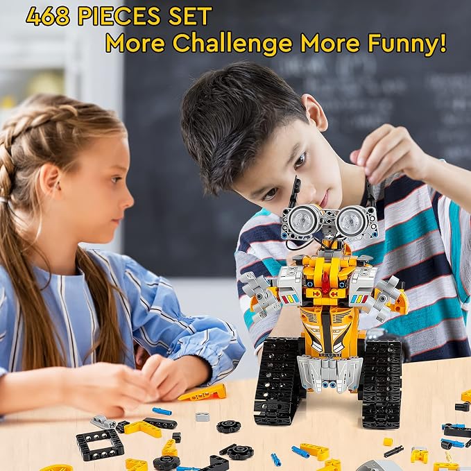 Sillbird Robot Building Kit with Remote Control STEM Gifts for Boys Age 8-13, Coding Buildable Robotic Toys for Kids Birthday with 468 Pieces