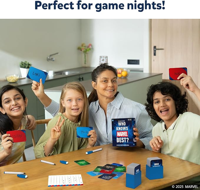 Skillmatics Card Game - Who Knows Marvel Best, Family Party Game for Boys, Girls, Teens, Adults Who Love Avengers, Spiderman, Iron Man, Hulk, Fun for Game Night, Gifts for Ages 8, 9, 10 and Up