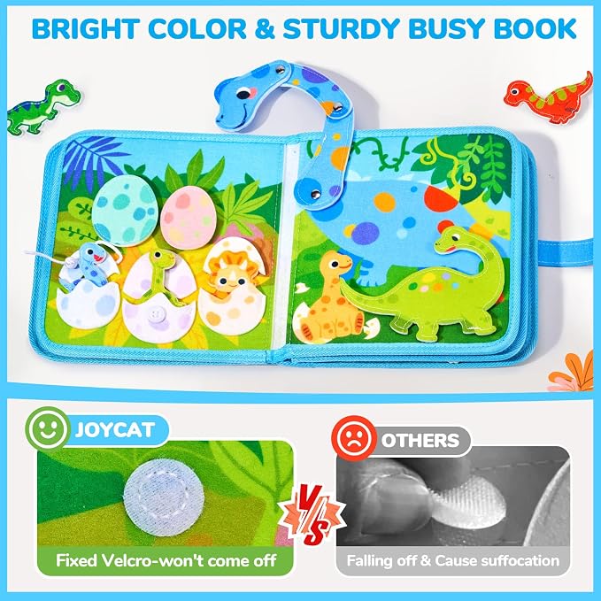 JoyCat Dinosaur Toddler Busy Book, Busy Board for 2 3 4 5 Year Old -Travel Toy Quiet Activity Book, Life Skills & Fun Games - Autism Sensory Toy, Toddler Easter Basket Stuffers Gifts